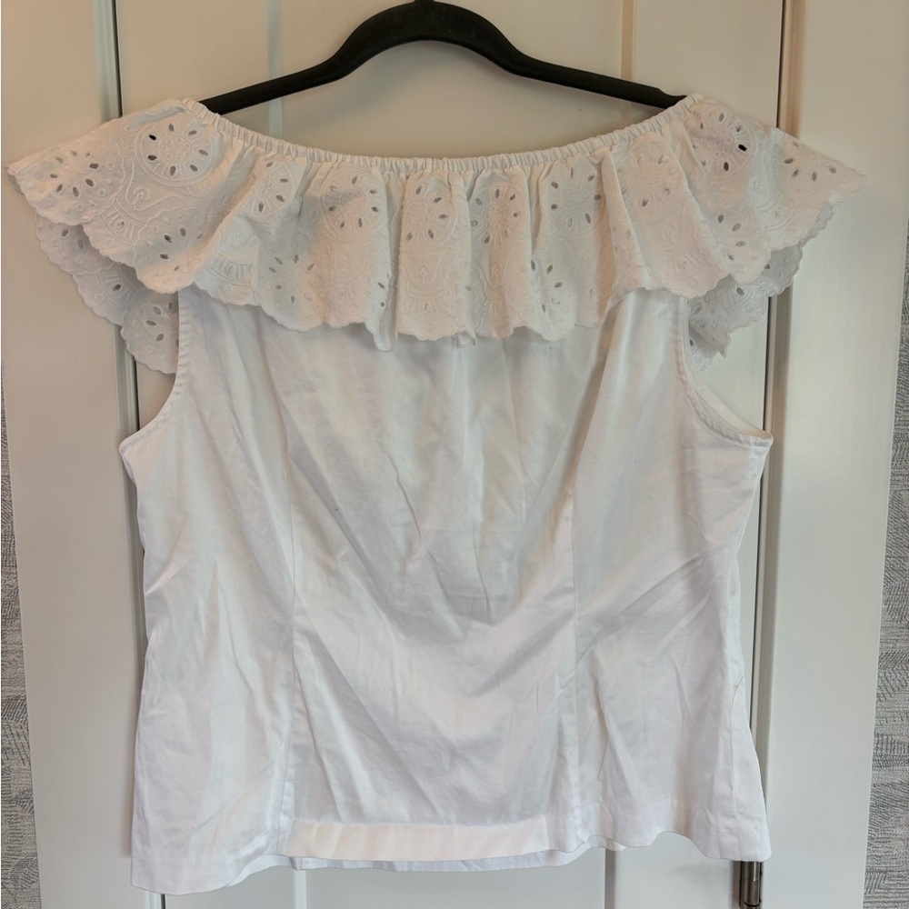 90s Jones New Tork White Off Shoulder Eyelet Blouse Preppy Corset Size XL - Picture 4 of 8